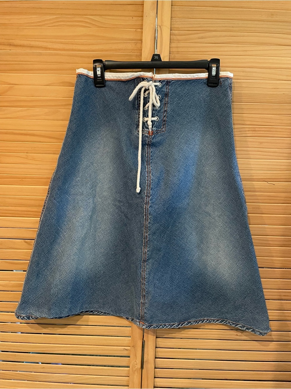 Anthropologie Louie Blue Denim A-Line Skirt with Front Tie